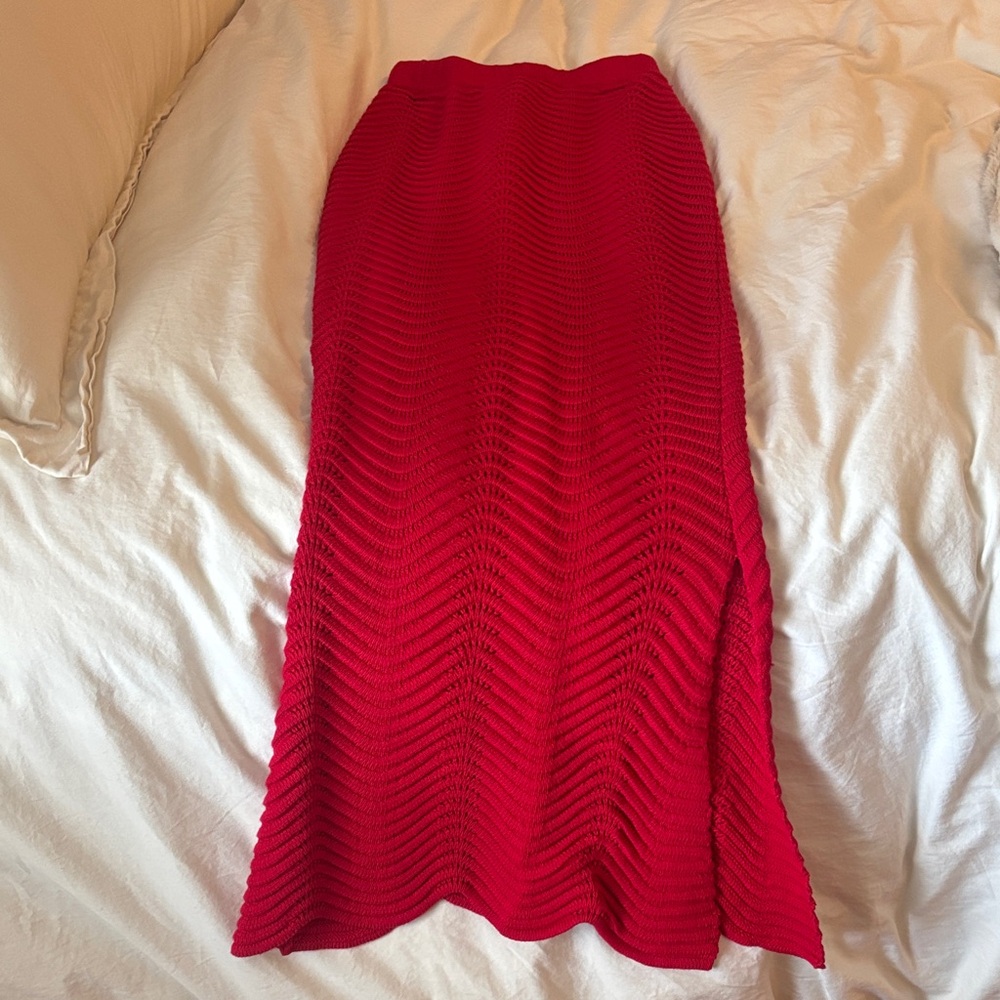 Chic Red Maxi Knit Skirt